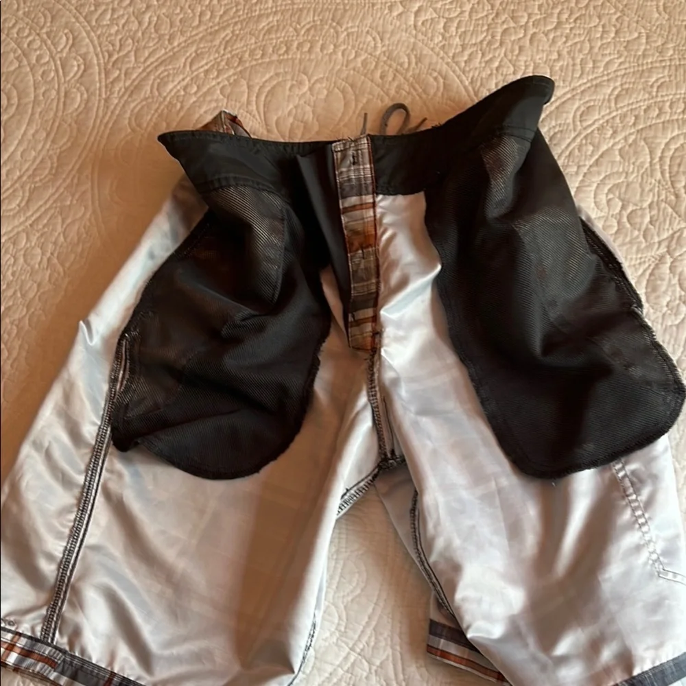 Columbia Board Shorts Mens 30 Plaid‎ Orange Gray Swimsuit Sportswear Preppy